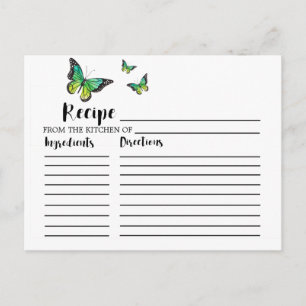 Blue & Green Butterfly Bridal Shower Recipe Cards