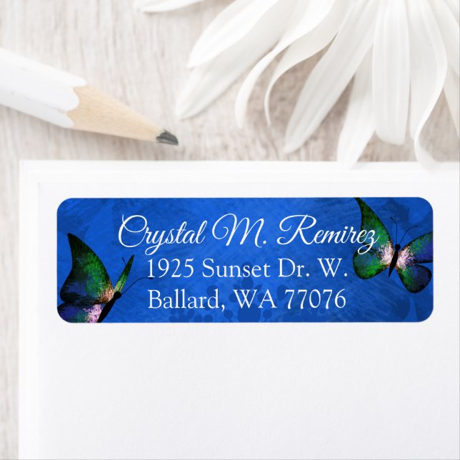 Blue, Green Butterfly Return Address Labels (Insitu)