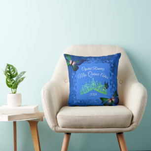 Blue, Green Butterfly Tiara Quinceanera Pillow