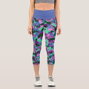 Blue Green Camo Capri Leggings