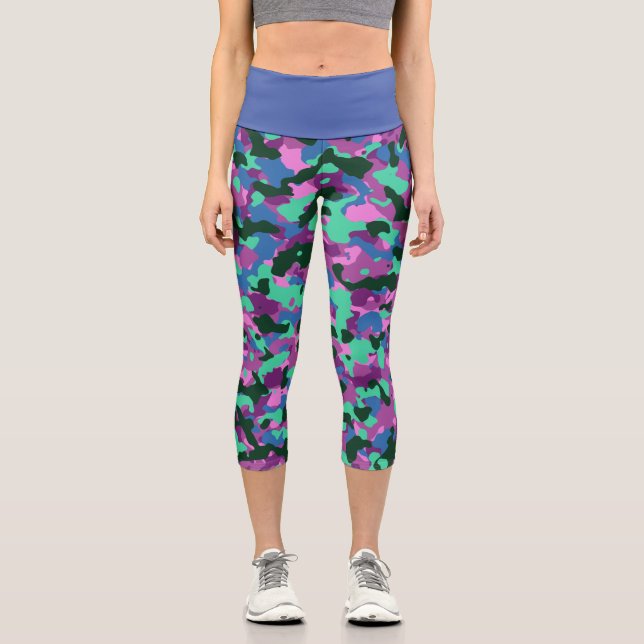 Blue Green Camo Capri Leggings (Front)