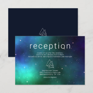 Blue Green Celestial Galaxy Modern Wedding Details Enclosure Card
