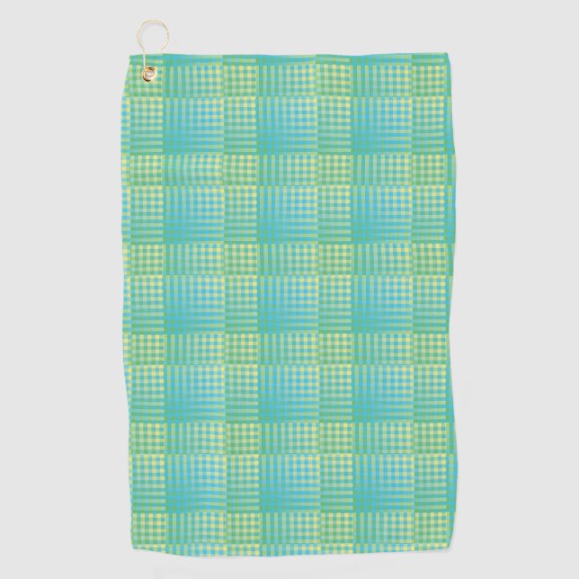 Blue Green Checker Abstract Pattern Golf Towel (Front)