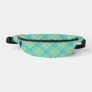 Blue Green Chequered Abstract Pattern Bum Bags