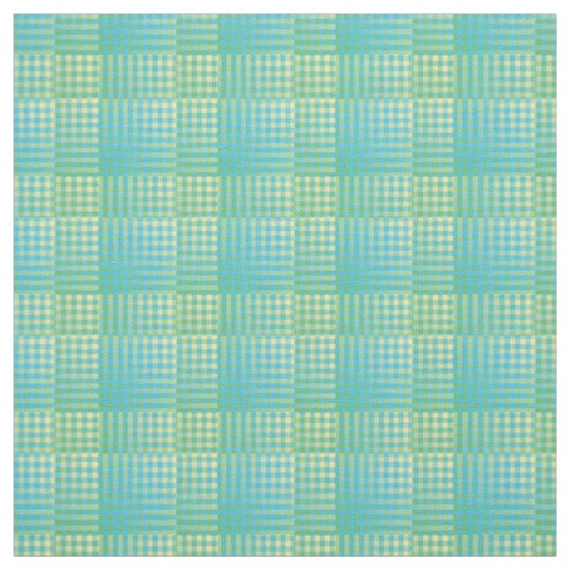 Blue Green Chequered Abstract Pattern Fabric (Swatch)