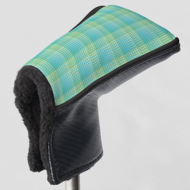 Blue Green Chequered Abstract Pattern Golf Head Cover (3/4 Front)