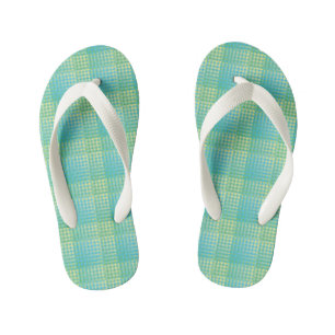 Blue Green Chequered Abstract Pattern Kid's Jandals