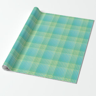 Blue Green Chequered Abstract Pattern Wrapping Paper