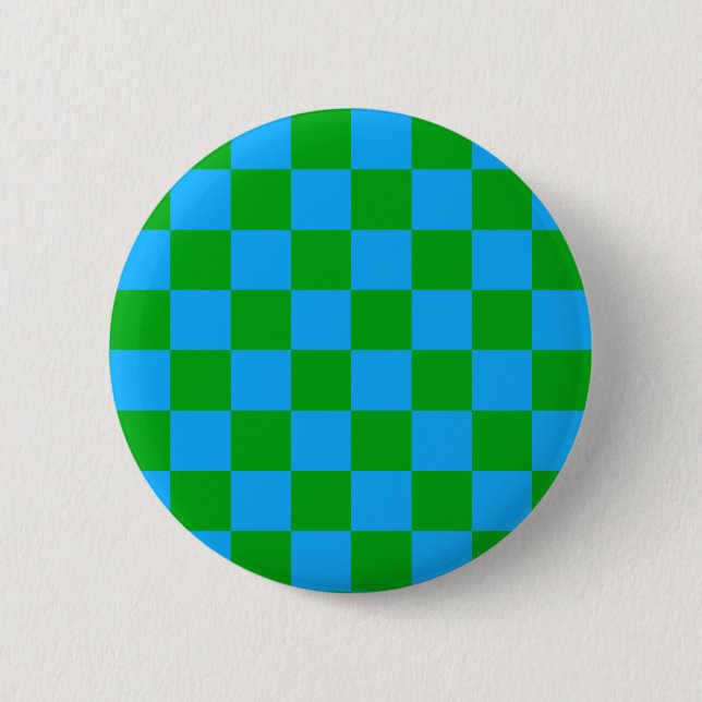 Blue Green Chequered Check Pattern 6 Cm Round Badge (Front)