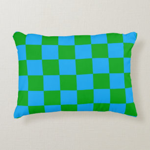 Blue Green Chequered Check Pattern Decorative Cushion