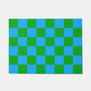 Blue Green Chequered Check Pattern Doormat