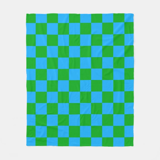 Blue Green Chequered Check Pattern Fleece Blanket (Front)