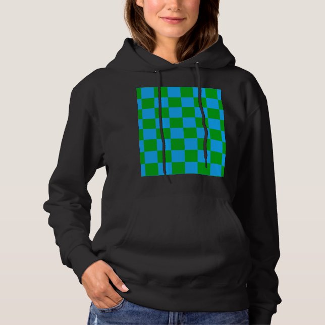Blue Green Chequered Check Pattern Hoodie (Front)