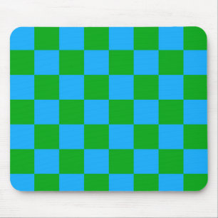 Blue Green Chequered Check Pattern Mouse Pad