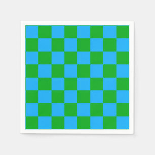 Blue Green Chequered Check Pattern Napkin
