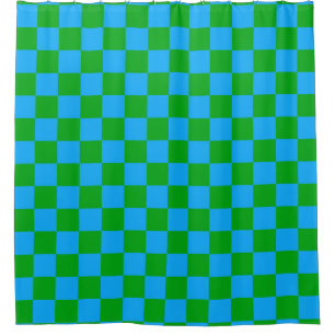 Blue Green Chequered Check Pattern Shower Curtain