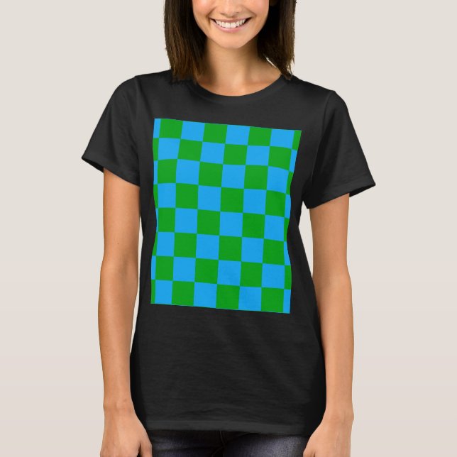 Blue Green Chequered Check Pattern T-Shirt (Front)
