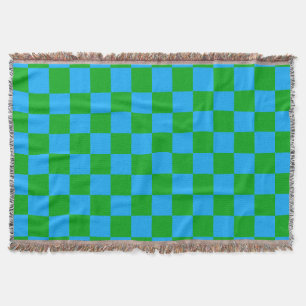 Blue Green Chequered Check Pattern Throw Blanket