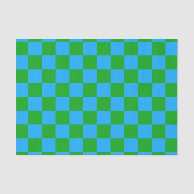 Blue Green Chequered Check Pattern Tissue Paper (Front)