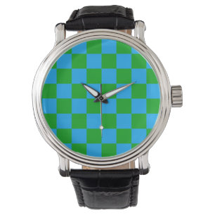 Blue Green Chequered Check Pattern Watch