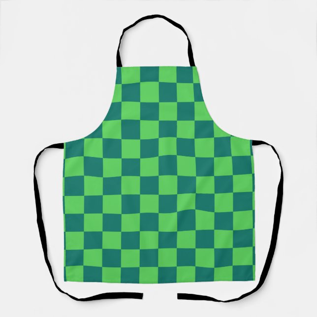 Blue Green Chequered Gingham Pattern Apron (Front)