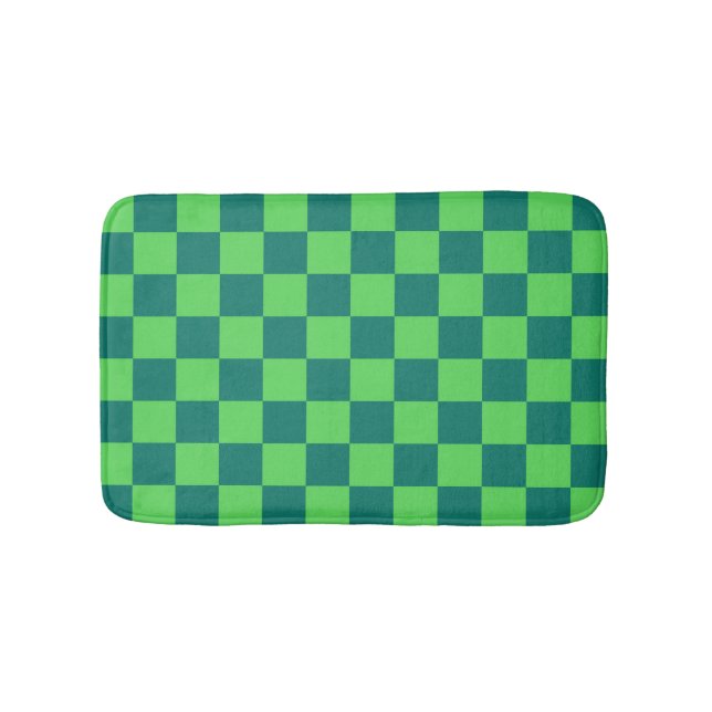 Blue Green Chequered Gingham Pattern Bath Mat (Front)