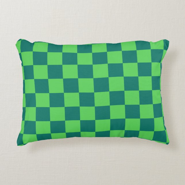 Blue Green Chequered Gingham Pattern Decorative Cushion (Front)