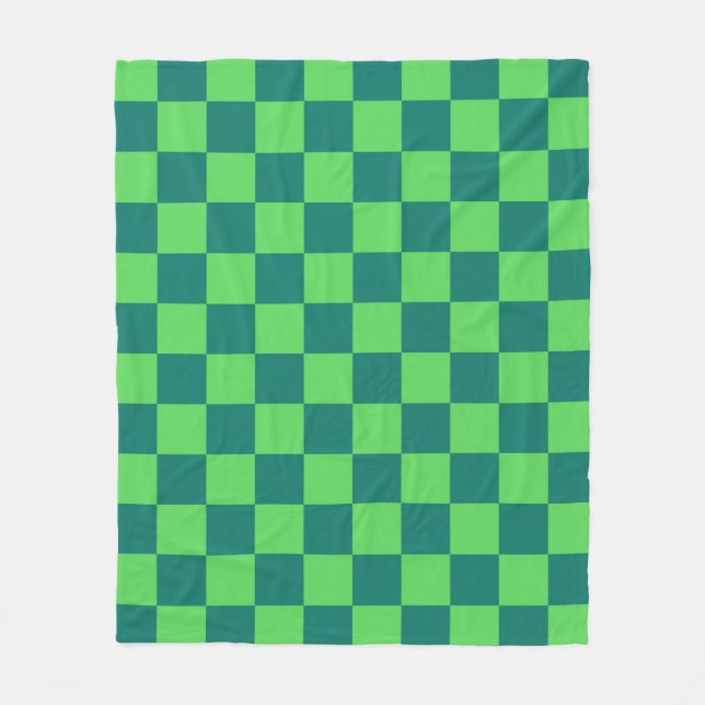 Blue Green Chequered Gingham Pattern Fleece Blanket (Front)