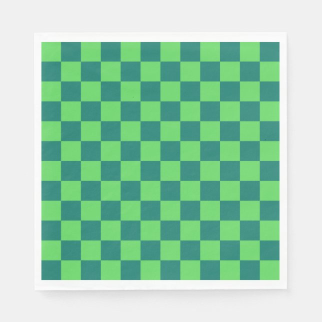 Blue Green Chequered Gingham Pattern Napkin (Front)