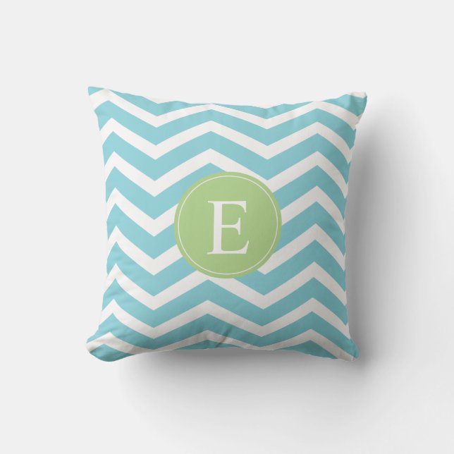 Blue Green Chevron Monogram Cushion (Front)