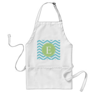 Blue Green Chevron Monogram Standard Apron