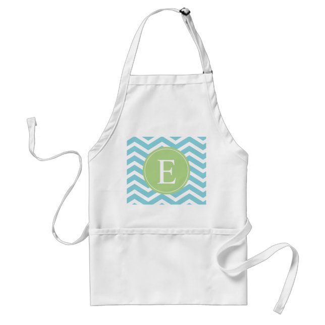 Blue Green Chevron Monogram Standard Apron (Front)