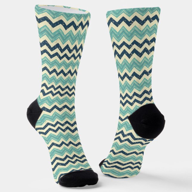 Blue-Green Chevron Pattern Socks (Angled)