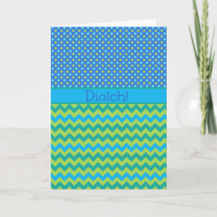 Blue Green Chevrons Thank You Card: Welsh Greeting
