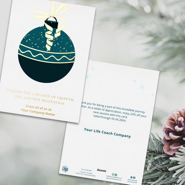 Blue-Green Christmas Tree Bauble Foil Holiday Card (Business | Company - Blue-Green Christmas Tree Bauble Foil Holiday Card)