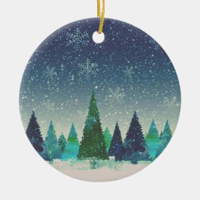 Blue & Green Christmas Tree Ceramic Tree Decoration (Front)