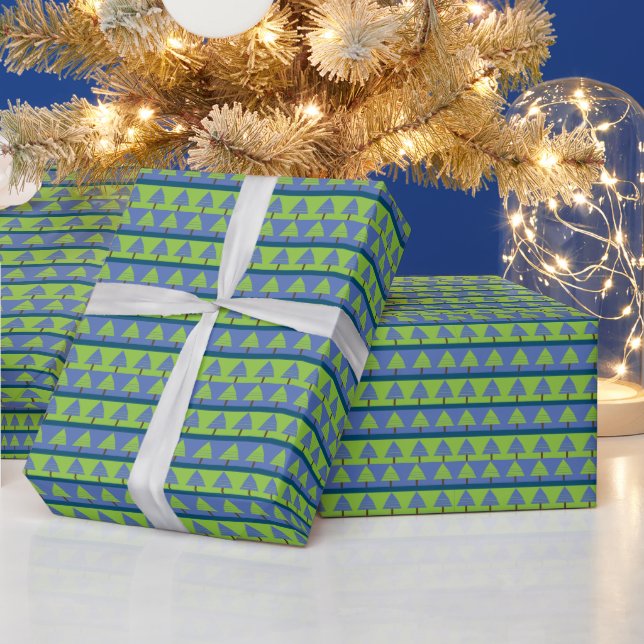Blue Green Christmas Tree  Wrapping Paper (Holidays)