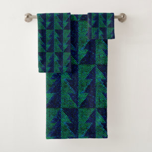 Blue, green Christmas trees.  Bath Towel Set