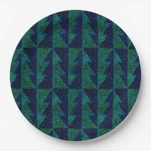 Blue, green Christmas trees. Christmas Paper Plate