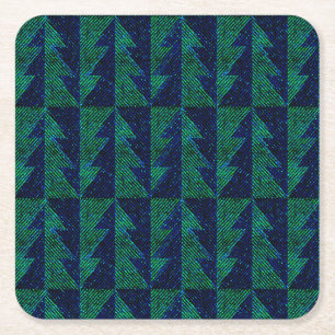 Blue, green Christmas trees. Christmas Square Paper Coaster