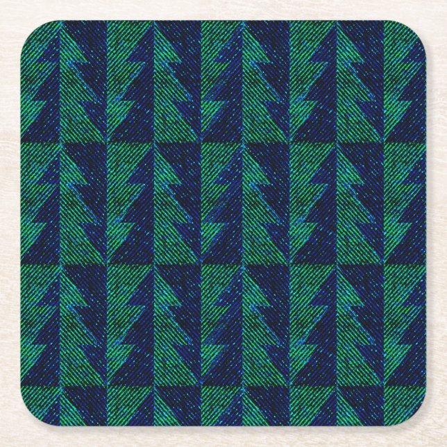 Blue, green Christmas trees. Christmas  Square Paper Coaster (Front)
