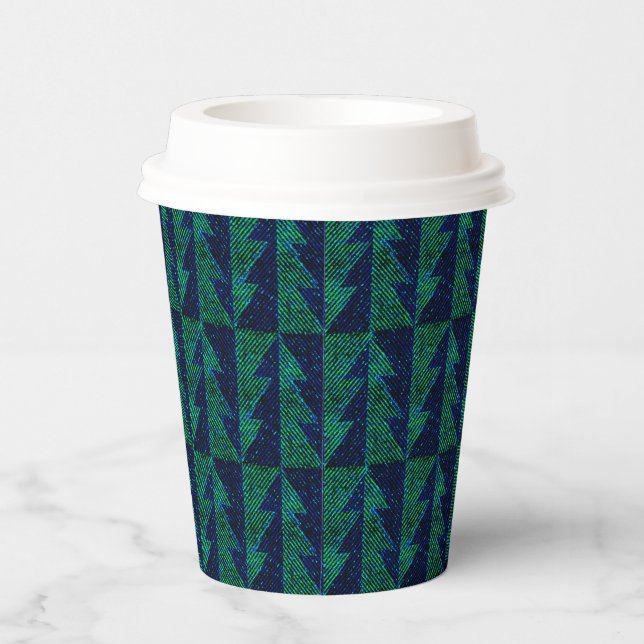 Blue, green Christmas trees.  Paper Cups (Right)