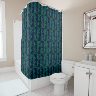 Blue, green Christmas trees. Shower Curtain
