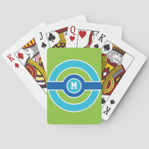 Blue / Green Circles custom monogram playing cards
