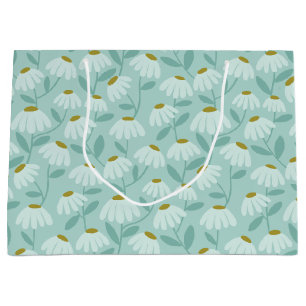 Blue & Green Climbing Daisies Floral Pattern Large Gift Bag