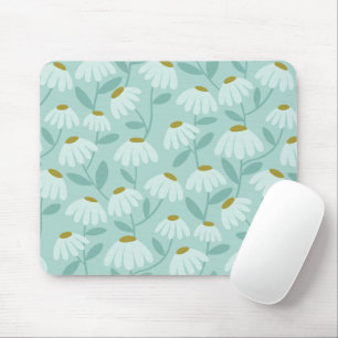 Blue & Green Climbing Daisies Floral Pattern Mouse Pad