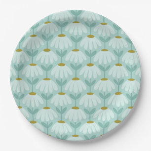 Blue & Green Climbing Daisies Floral Pattern Paper Plate