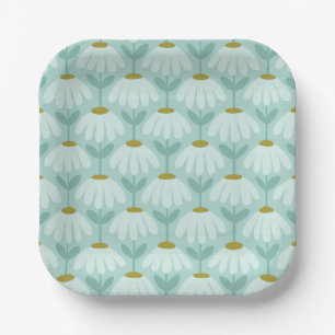 Blue & Green Climbing Daisies Floral Pattern Paper Plate