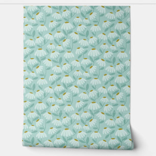 Blue & Green Climbing Daisies Floral Pattern Wallpaper