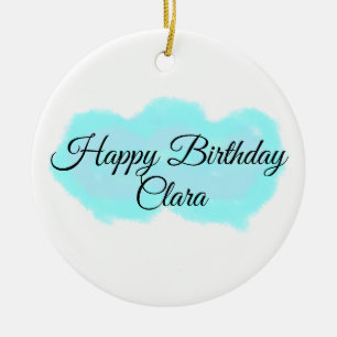 Blue green clouds pastel happy birthday modern kid ceramic tree decoration